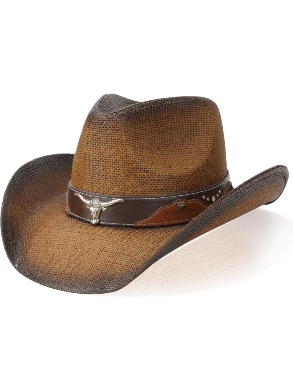 Men's Brown Elastic Closure Straw Wide Shapeable Brim Cowboy Western Hat
